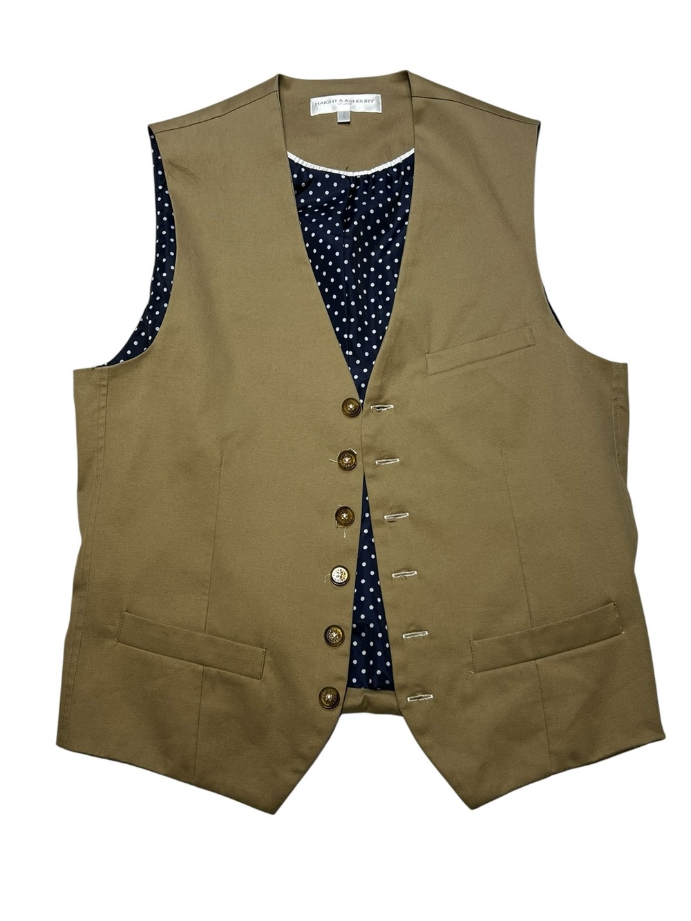 Men's Olive Green Vest with Polka Dot Lining